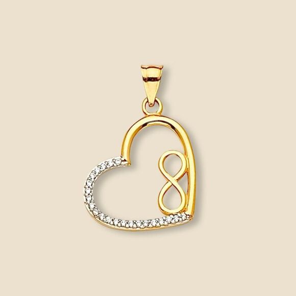 14K Yellow Gold CZ Heart Infinity Pendant – Love & Forever Symbol - Picture 1 of 3